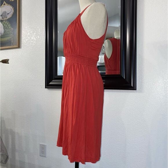 Calvin Klein Jeans Women's Orange Ruched Dress V-Neck Sleeveless Size Small - Picture 5 of 13